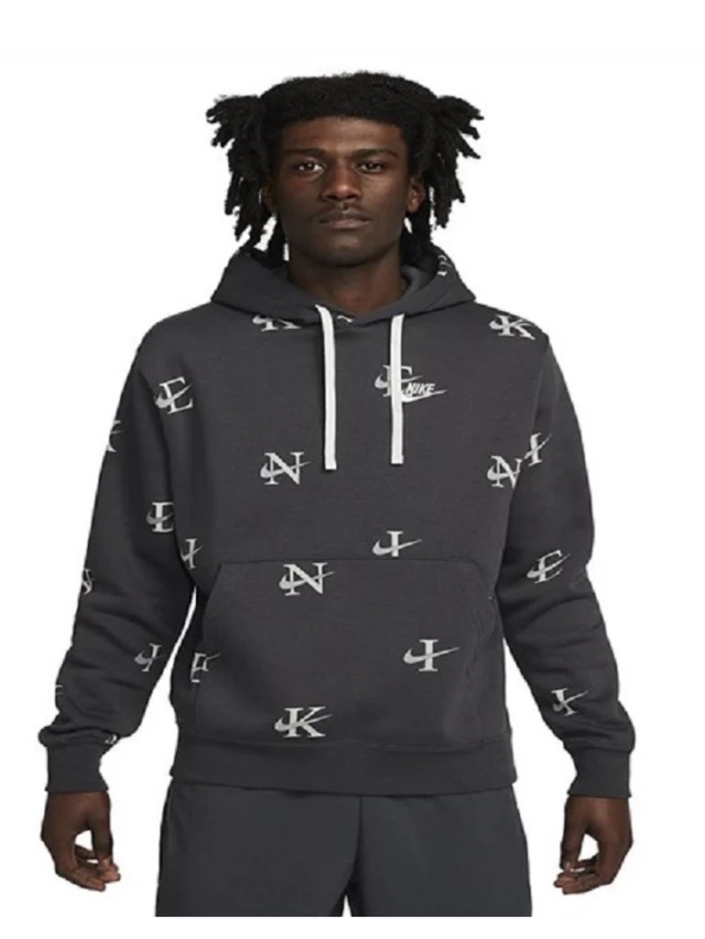 Nike Men's Printed Club Fleece Hoodie Gray Medium